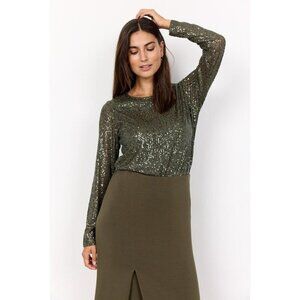 NWT SOYA CONCEPT Nanette 1 Chic Olive Green Sequin Glam Longsleeve Top